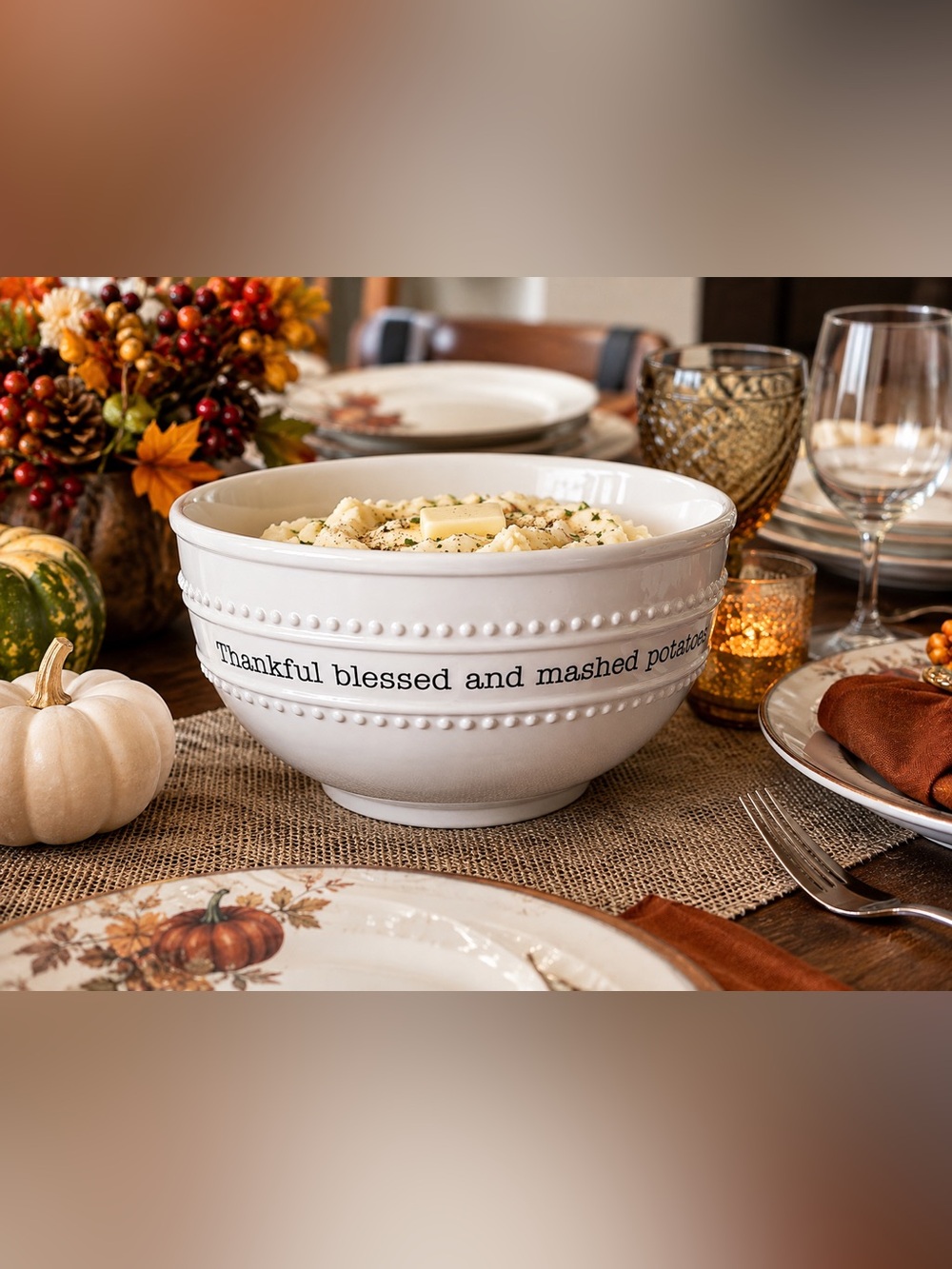 Mud Pie “Thankful Blessed & Mashed Potato Obsessed” Thanksgiving Serving Bowl